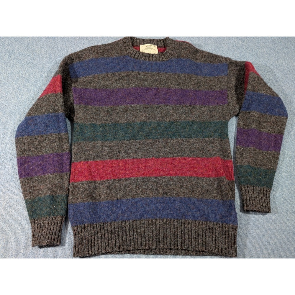 Lord Jeff Mens Shetland Wool Striped Crewneck Sweater Vintage USA Made Colorfull
